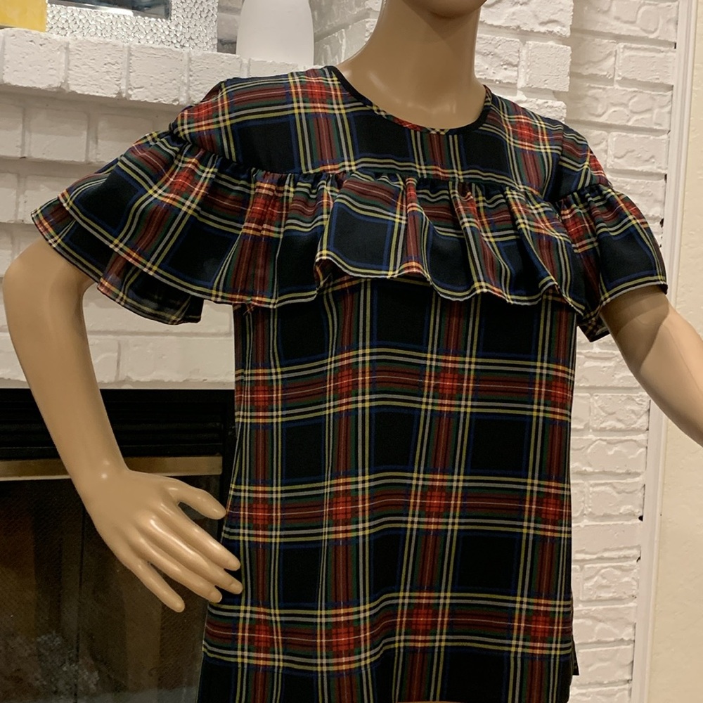 J.Crew plaid ruffle blouse size 2